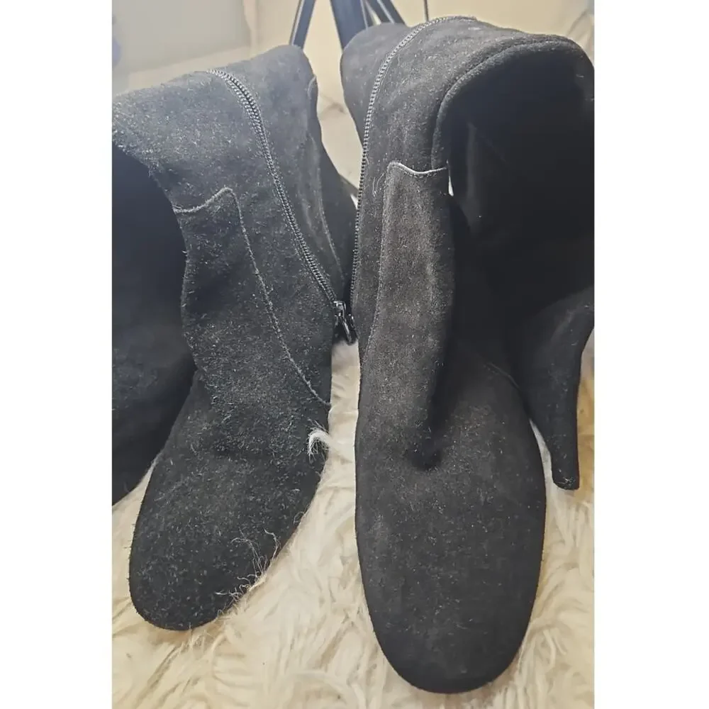 Essex Lane Suede Leather Knee High Boots Black Round Toe Heeled Boots Size 9 - Picture 3 of 6